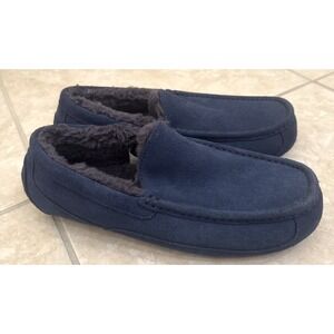 UGG‎ ASCOT Dark Blue Suede Sheep Skin Men's Moccasin Slippers Size 9